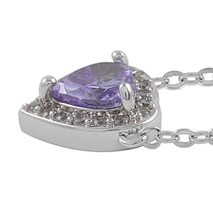 Simulated Light Purple Diamond and Simulated Diamond 0.20 ctw Heart Halo Necklace 18 Inches in Silvertone