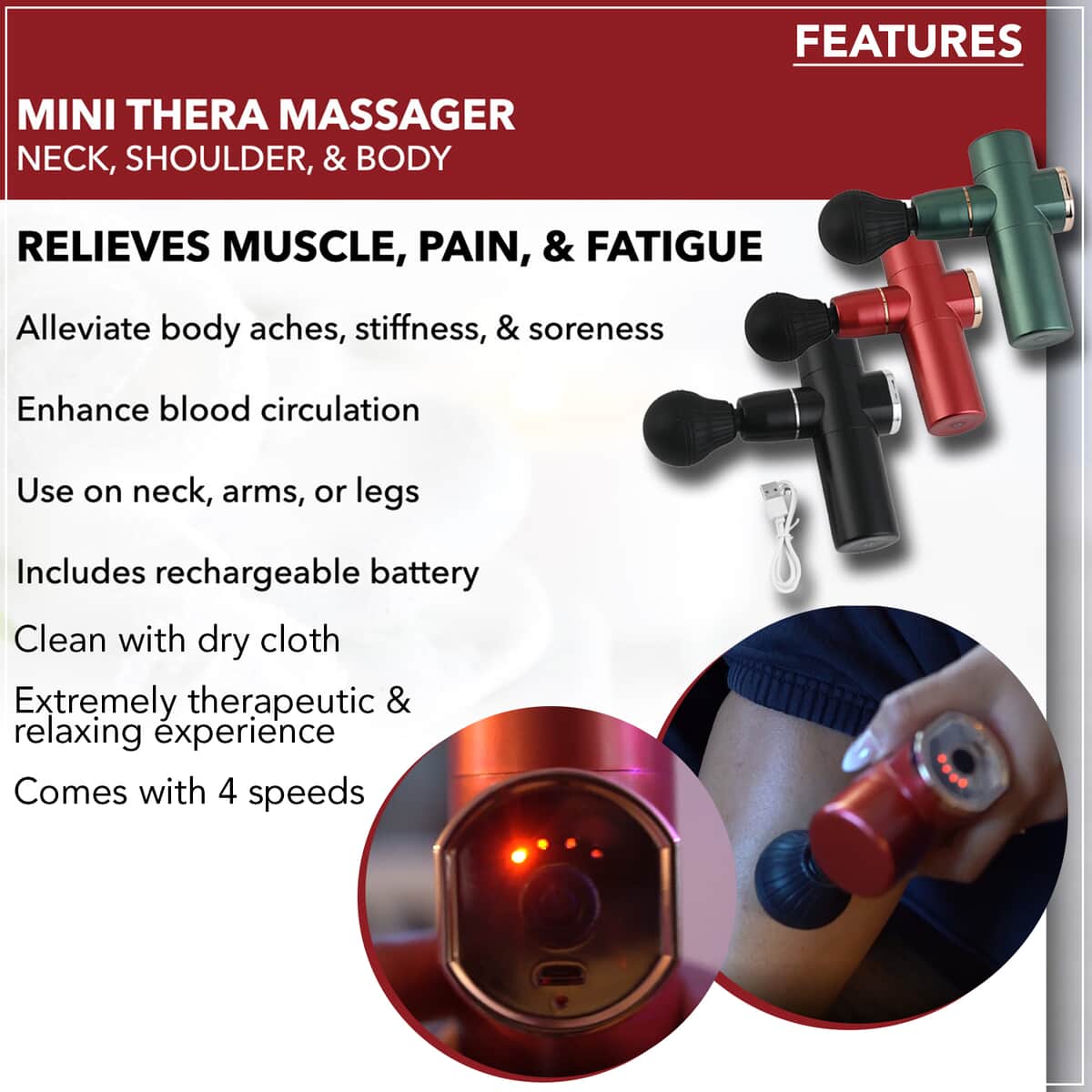 Mini Rechargeable Massager for Neck, Shoulder Body - Black image number 2