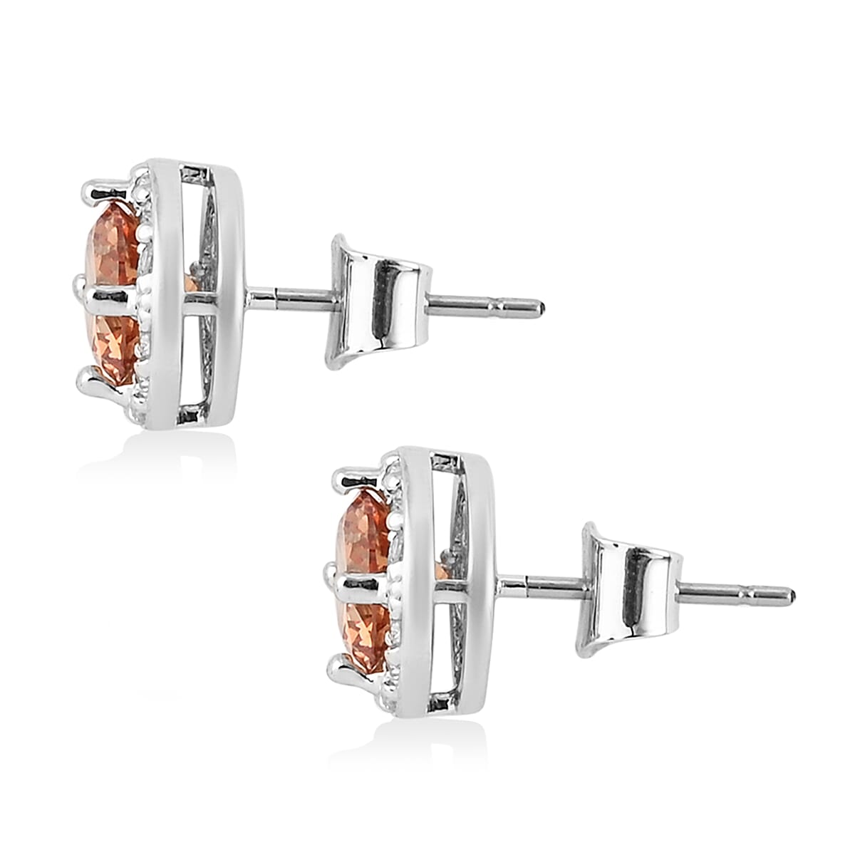 Simulated Orange Sapphire, Simulated Diamond Halo Drop Earrings in Silvertone 0.16 ctw image number 2