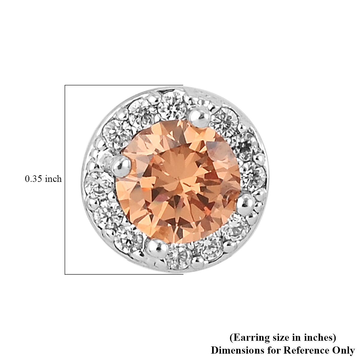 Simulated Orange Sapphire, Simulated Diamond Halo Drop Earrings in Silvertone 0.16 ctw image number 3
