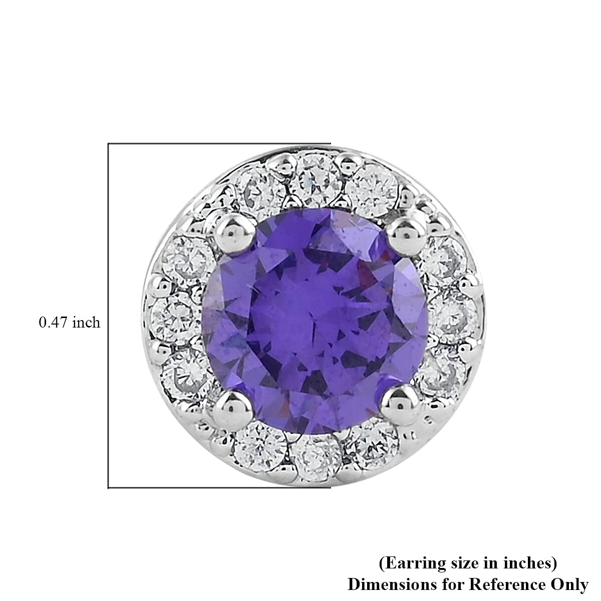 Simulated Dark Purple Sapphire and Simulated Diamond Halo Stud Earrings in Silvertone image number 3