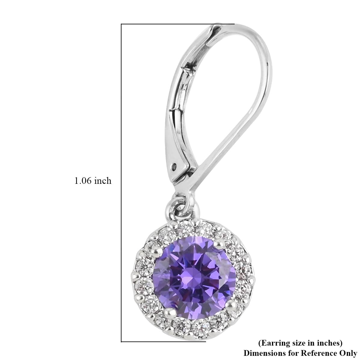 Simulated Purple Sapphire and Simulated Diamond Halo Drop Earrings in Silvertone image number 3