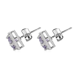 Simulated Light Purple Topaz, Simulated Diamond Halo Stud Earrings in Silvertone 0.20 ctw