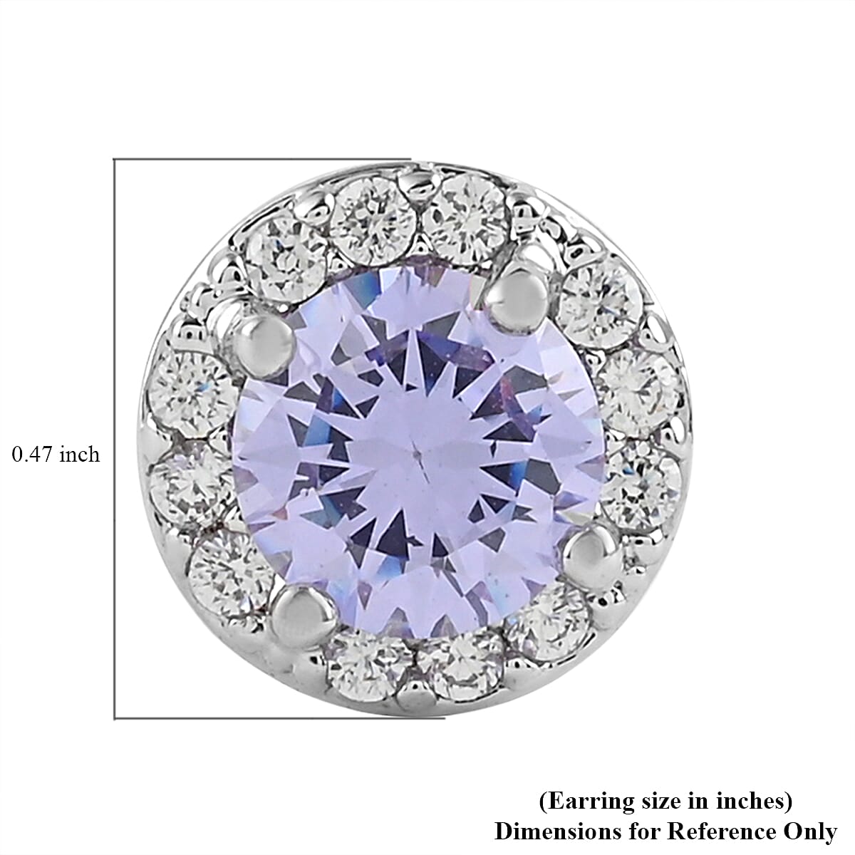 Simulated Light Purple Topaz, Simulated Diamond Halo Stud Earrings in Silvertone 0.20 ctw image number 3