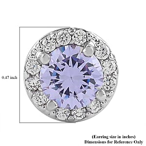 Simulated Light Purple Topaz, Simulated Diamond Halo Stud Earrings in Silvertone 0.20 ctw