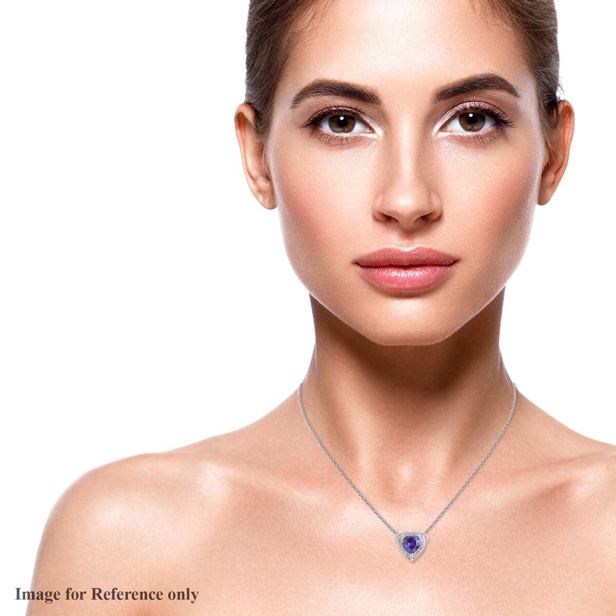 Simulated Dark Purple Diamond and Simulated Diamond 0.20 ctw Heart Halo Necklace 18 Inches in Silvertone image number 1