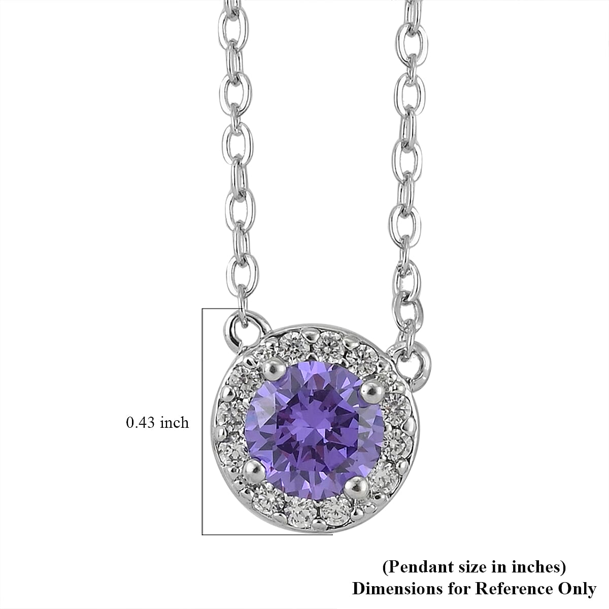 Simulated Purple Diamond and Simulated Diamond Halo Necklace 18 Inches in Silvertone image number 4
