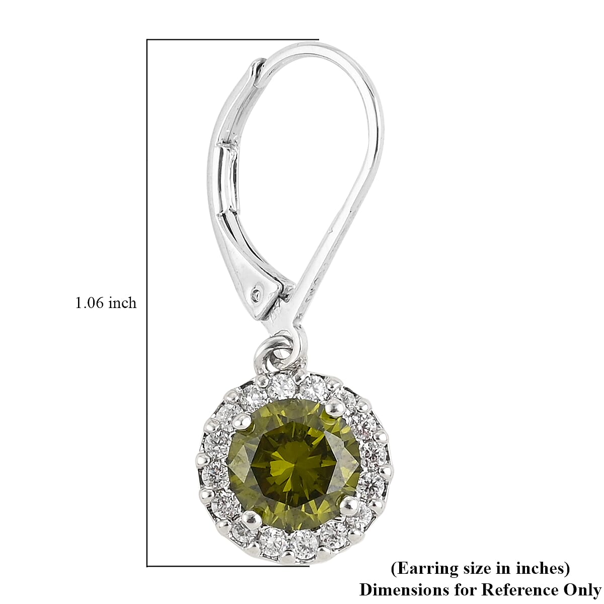 Simulated Peridot and Simulated Diamond Halo Drop Earrings in Silvertone image number 3