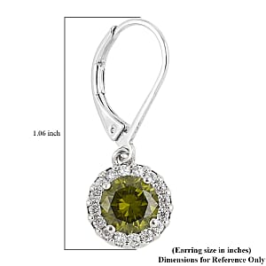 Simulated Peridot and Simulated Diamond Halo Drop Earrings in Silvertone
