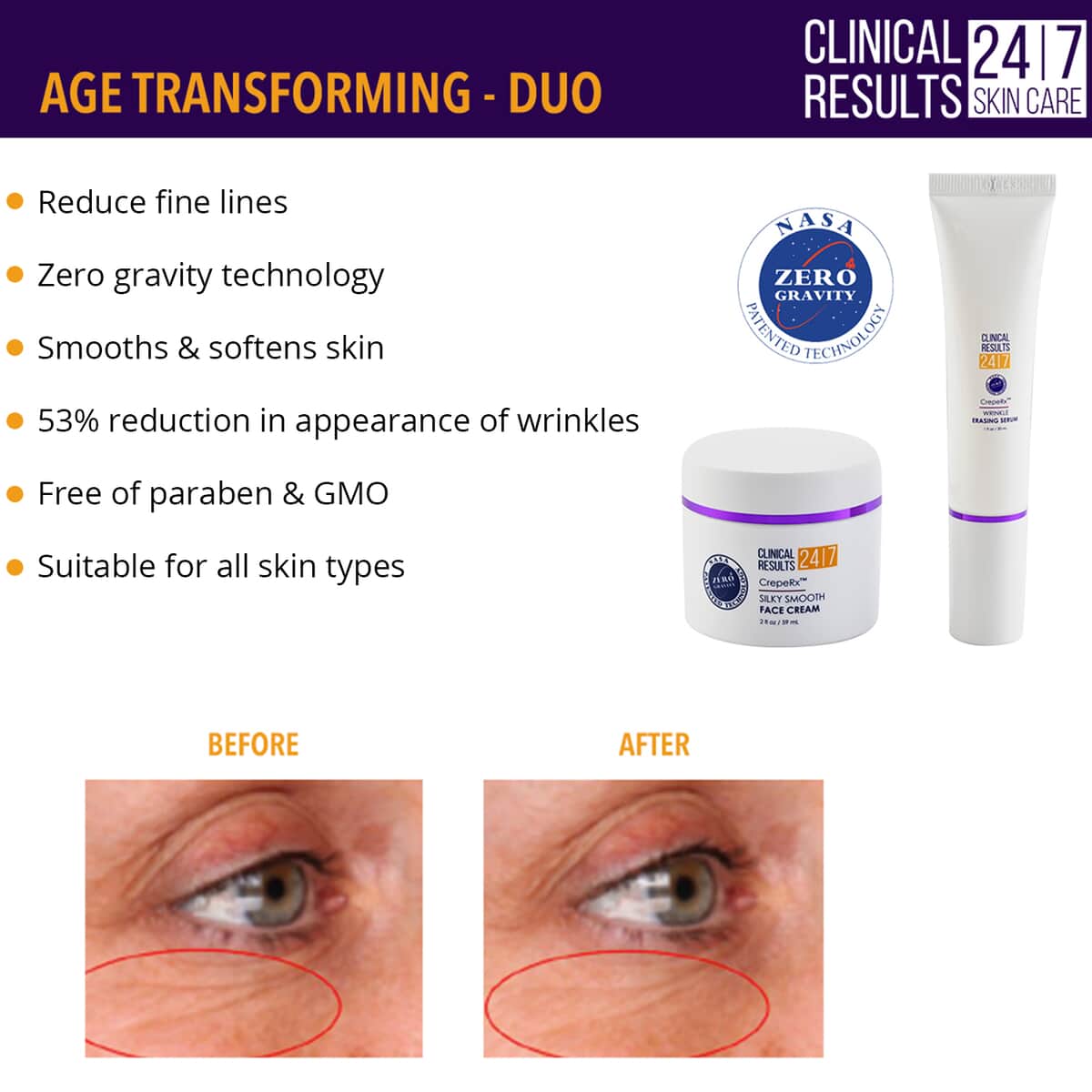 Clinical Results 24/7 Age Transforming Duo (Wrinkle Erasing Serum 1 fl oz & Silky Smooth Face Cream 2 fl oz) , Anti Aging Serum , Face Serum , Face Moisturizer , Moisturizer Cream , Skin Care Products image number 2