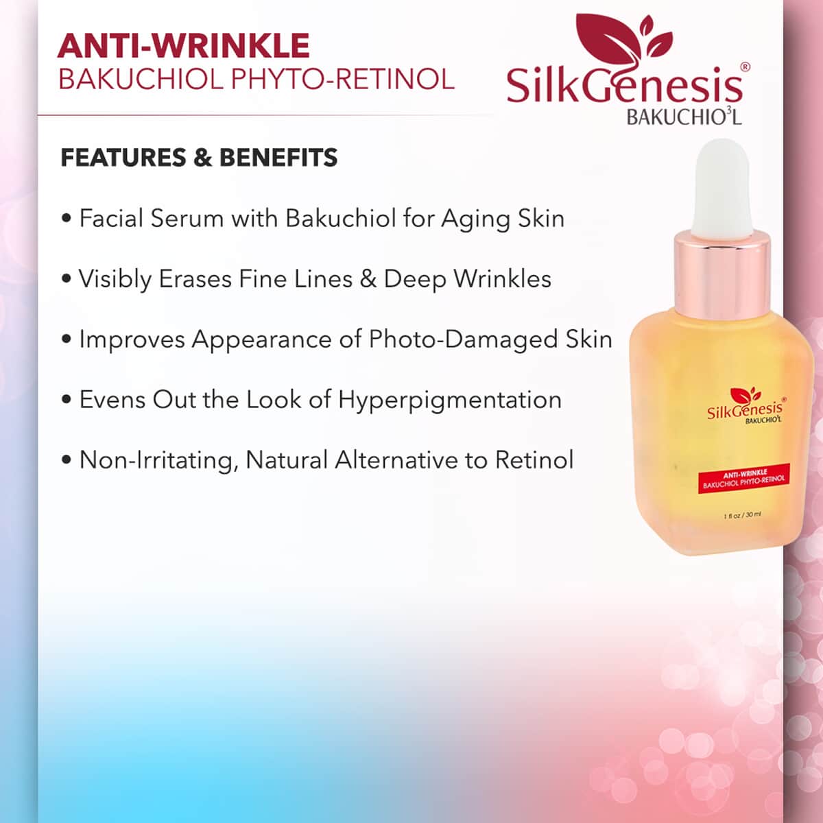 Silk Genesis Bakuchiol O3 Beauty Anti-Wrinkle Phyto-Retinol 1oz (Made in USA) image number 2