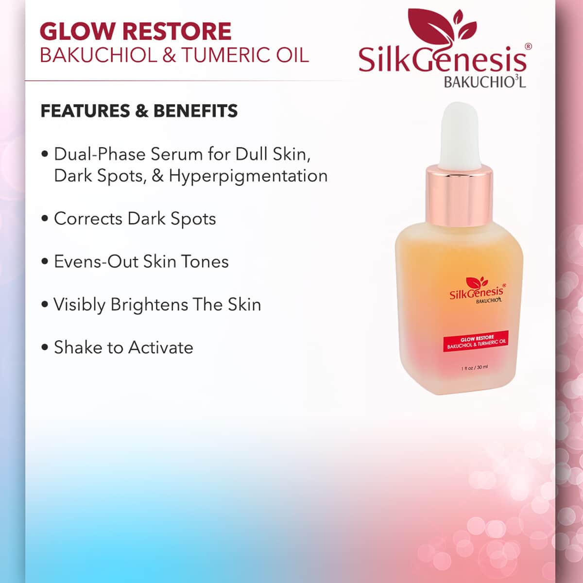 Silk Genesis Bakuchiol O3 Beauty Glow Restore Turmeric Oil 1oz (Made in USA) image number 2