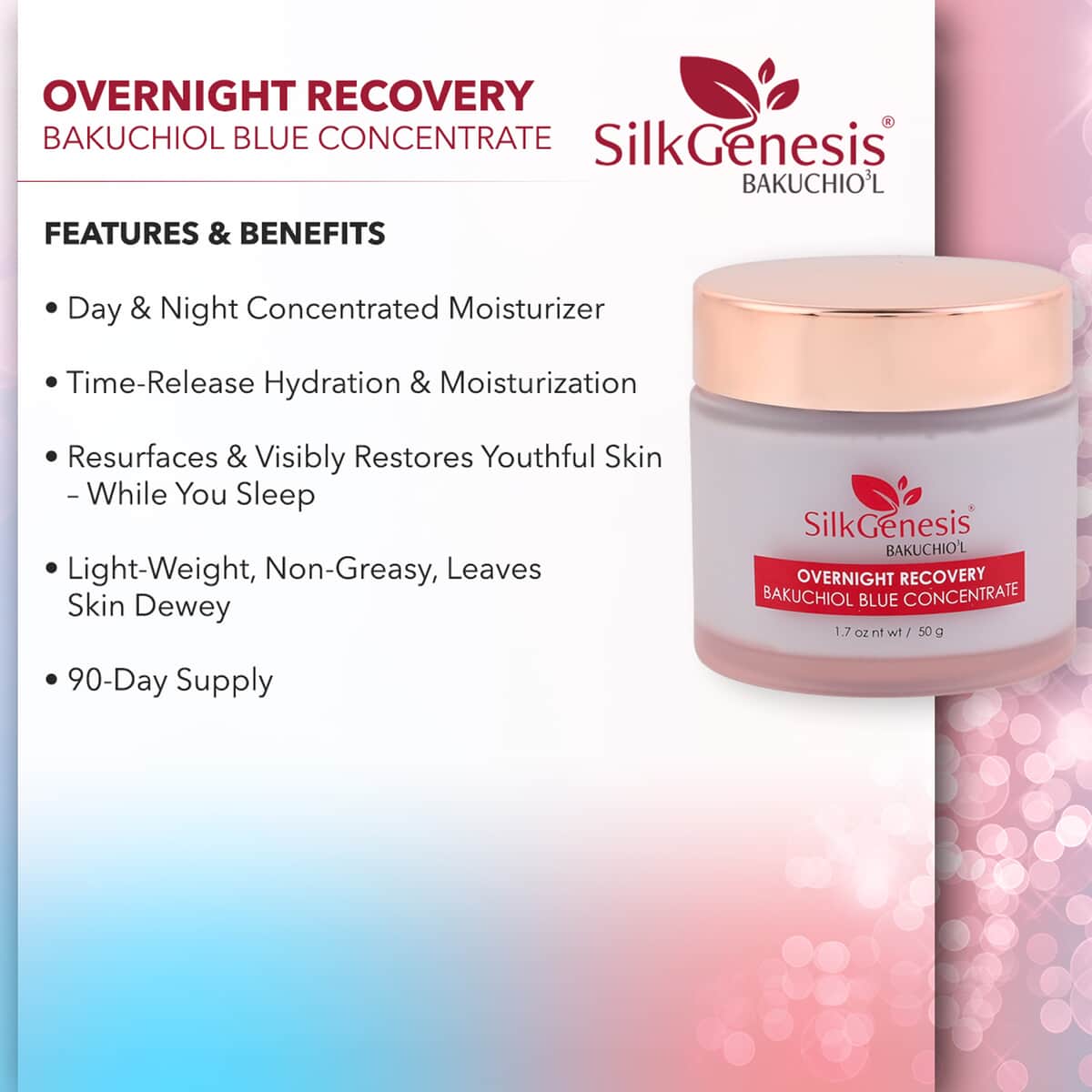 Silk Genesis Bakuchiol O3 Beauty Overnight Recovery Moisturizer 1.7oz (Made in USA) image number 2