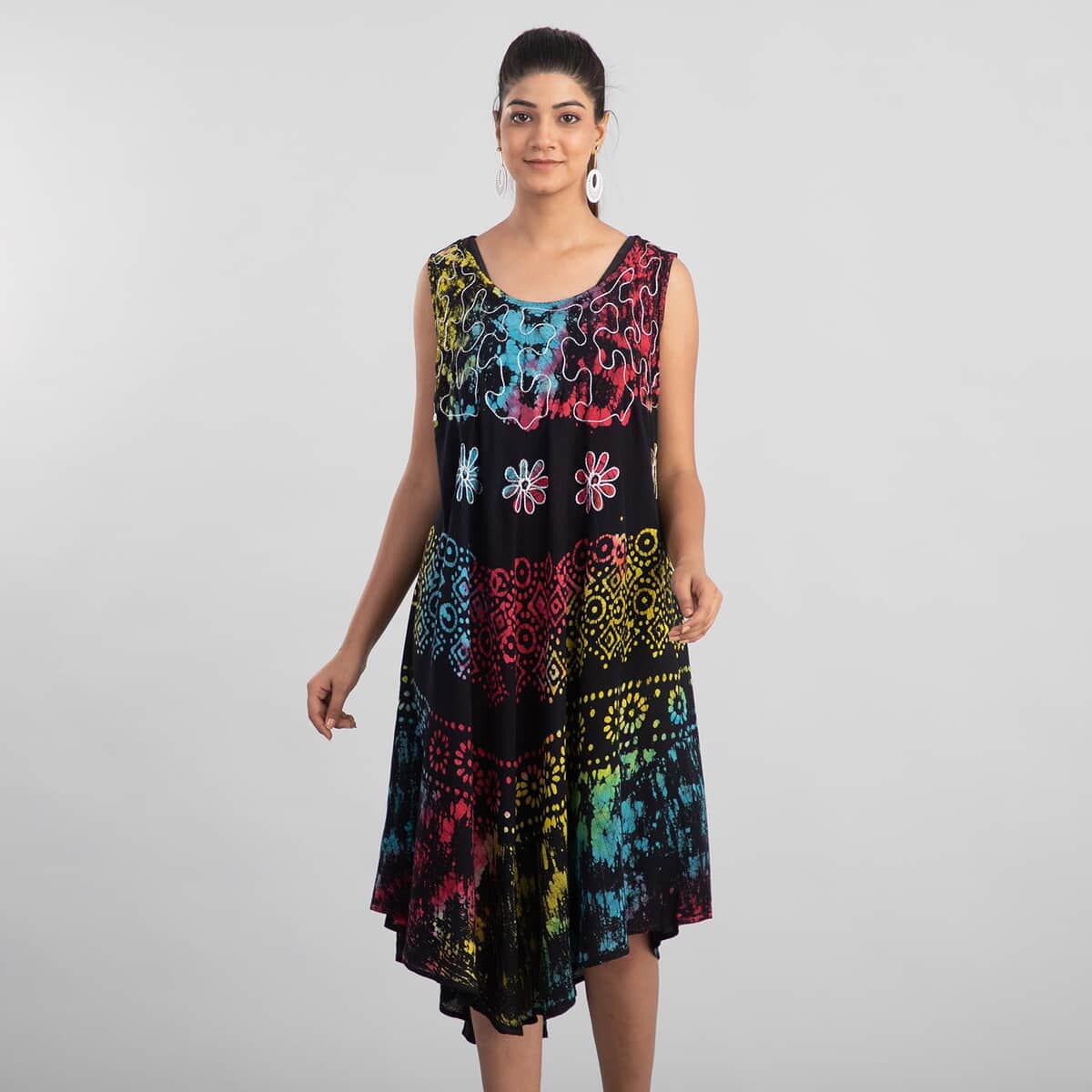 TAMSY Rainbow and Black Splatter Print Umbrella Dress - One Size Fits Most (48"L x 44"W) image number 0