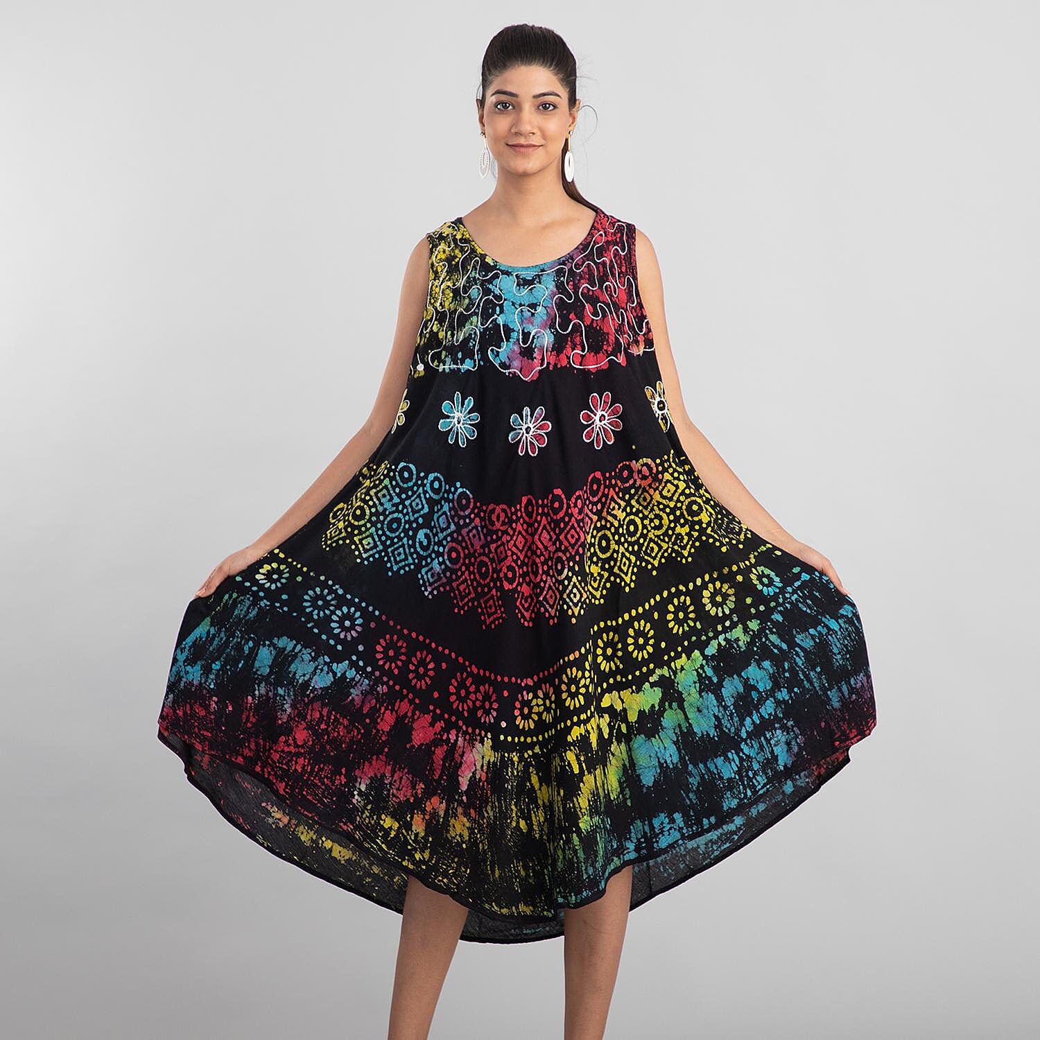 Tamsy Black Rainbow Splatter Print Umbrella Dress - One Size Fits Most