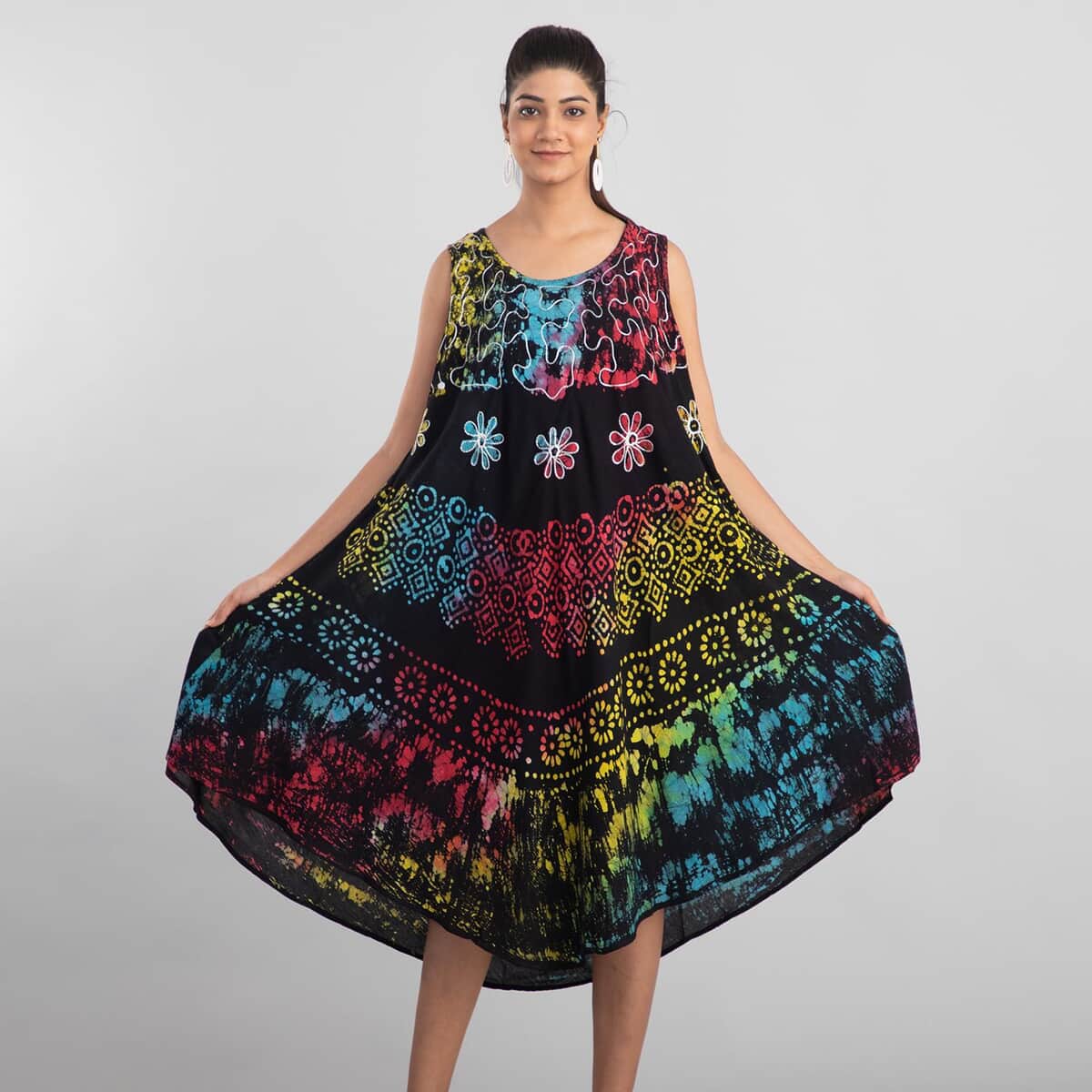 TAMSY Rainbow and Black Splatter Print Umbrella Dress - One Size Fits Most (48"L x 44"W) image number 1