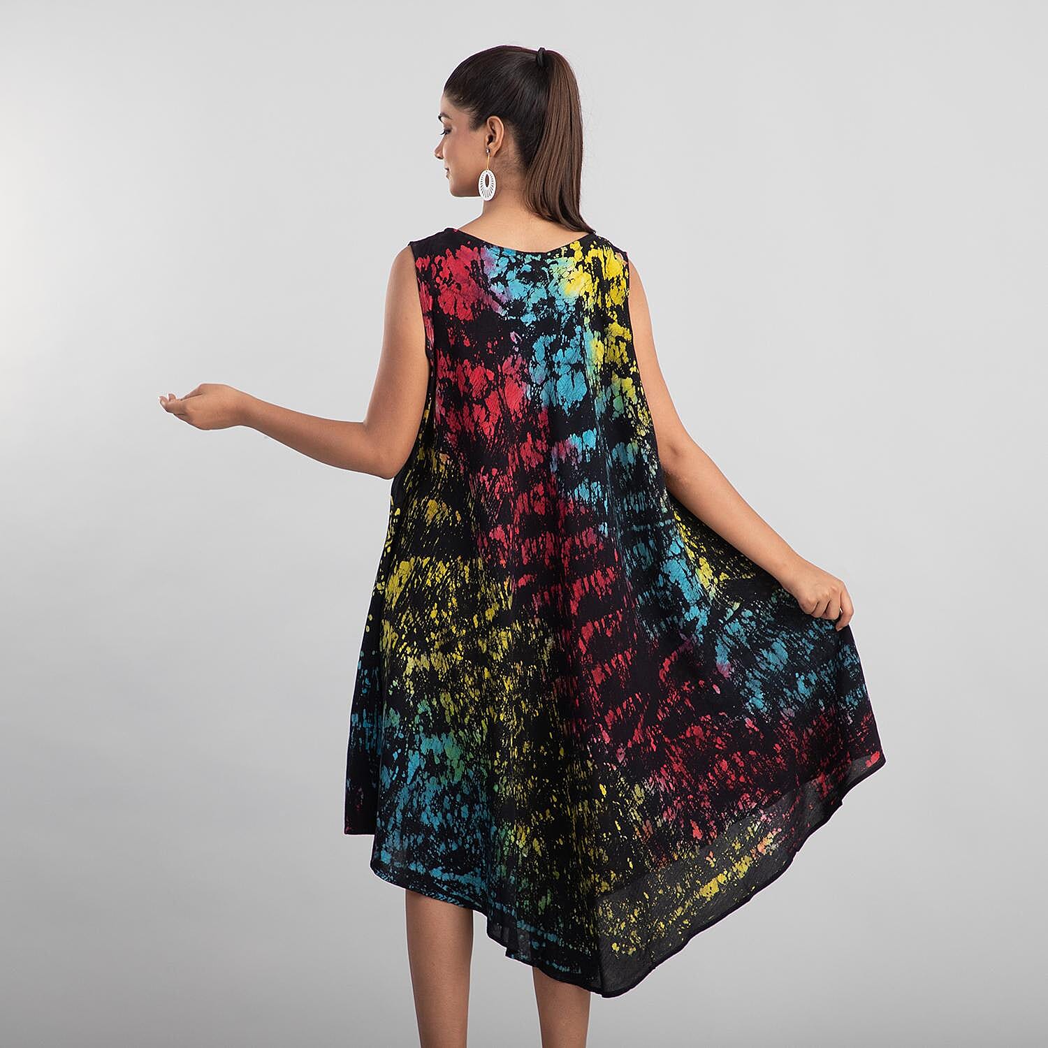 Tamsy Black Rainbow Splatter Print Umbrella Dress - One Size Fits Most