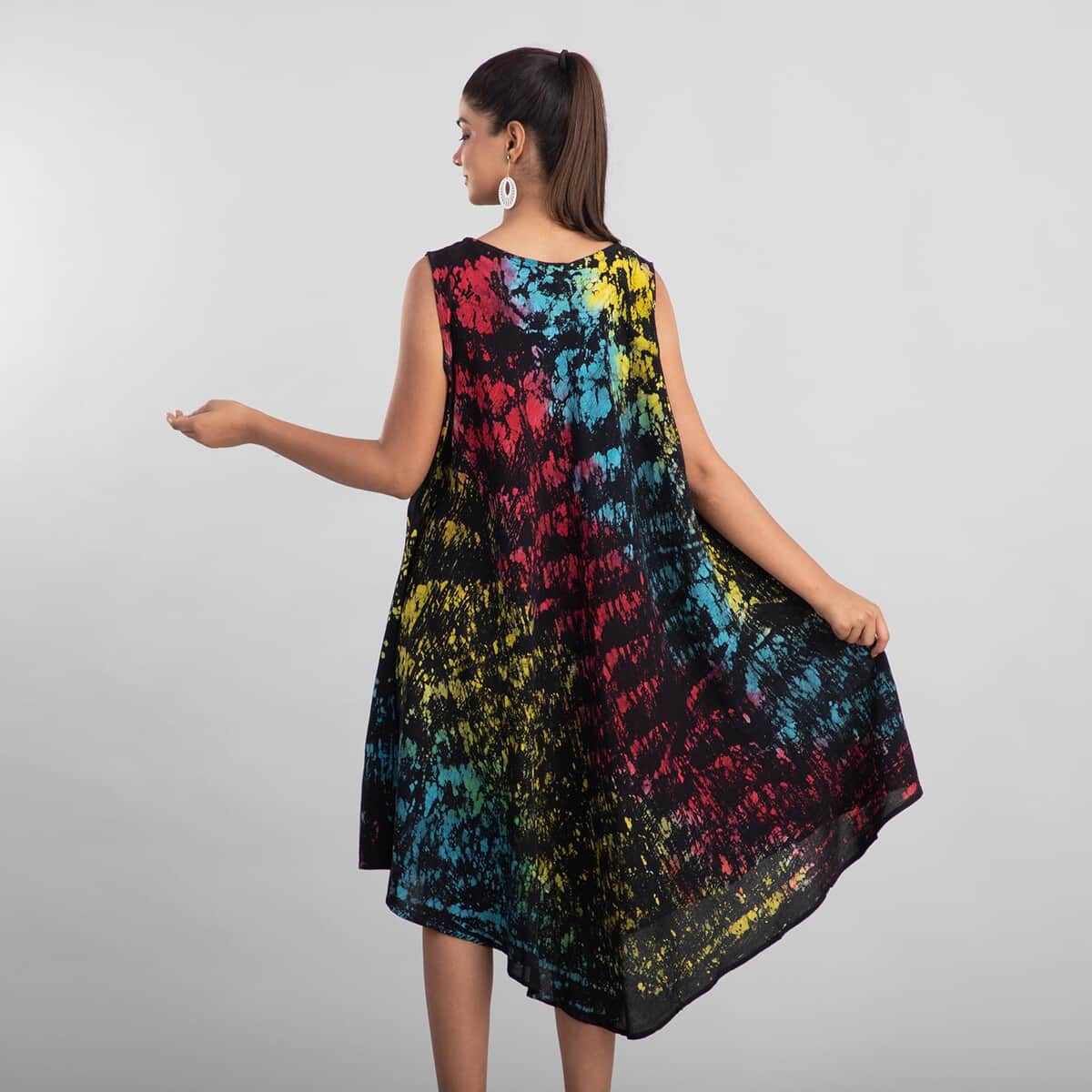 TAMSY Rainbow and Black Splatter Print Umbrella Dress - One Size Fits Most (48"L x 44"W) image number 2