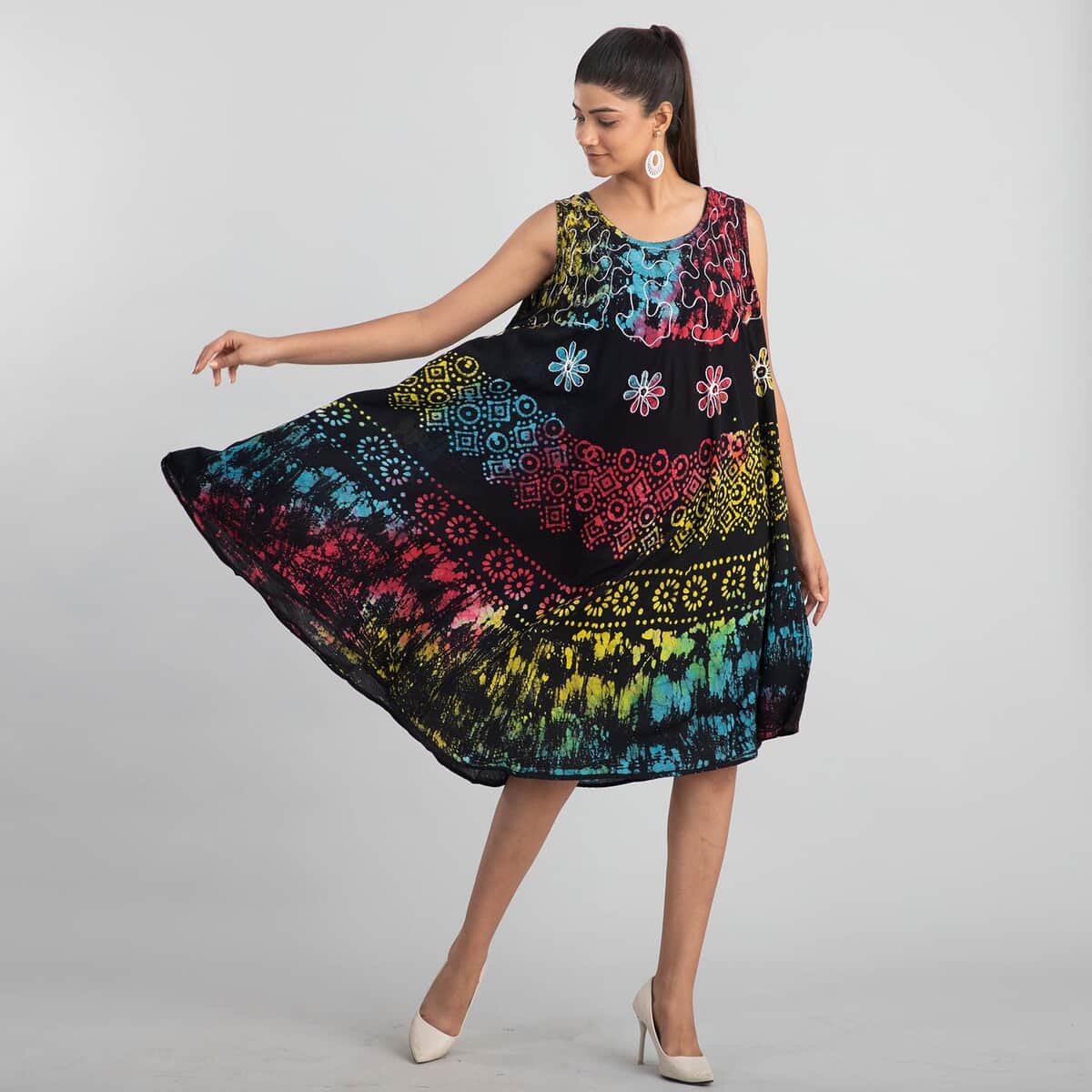 TAMSY Rainbow and Black Splatter Print Umbrella Dress - One Size Fits Most (48"L x 44"W) image number 3