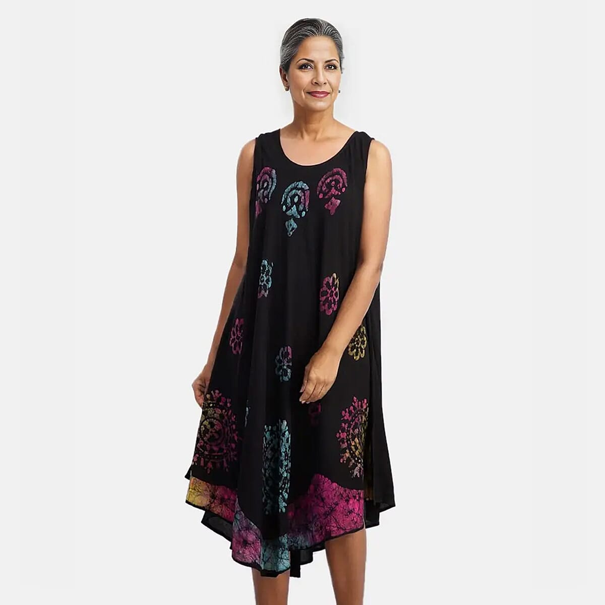 Tamsy Black with Multi Color Splatter Print Umbrella Dress - One Size Plus Fits Most image number 0