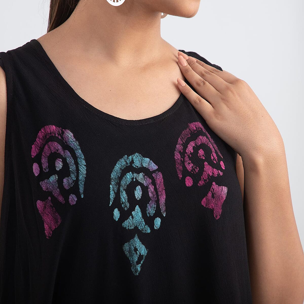 Tamsy Black with Multi Color Splatter Print Umbrella Dress - One Size Plus Fits Most image number 4