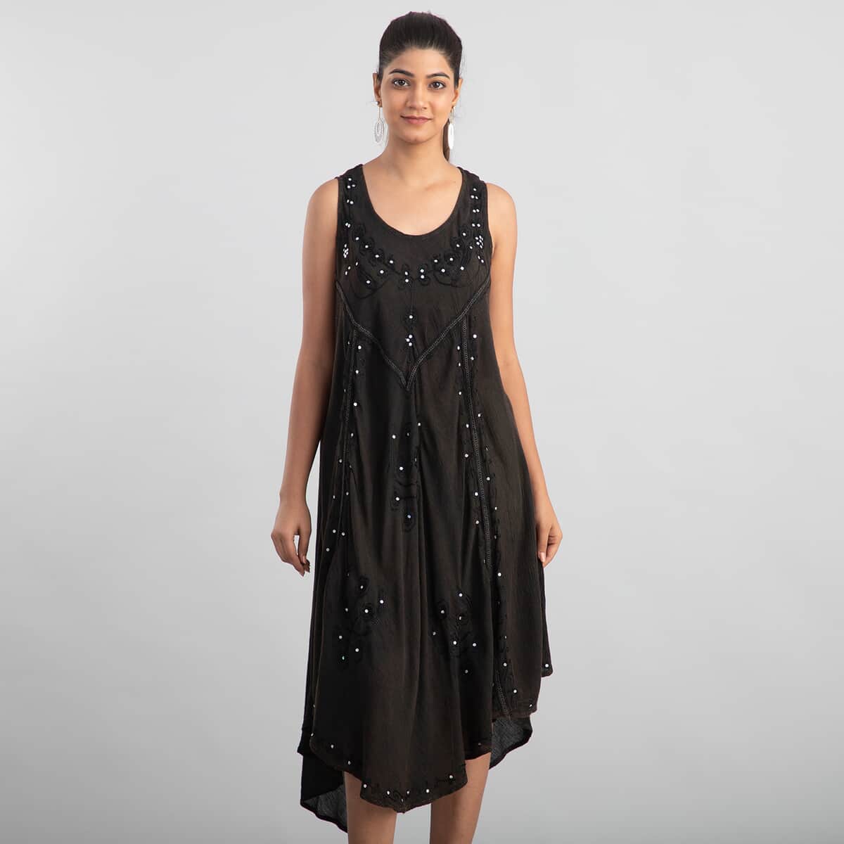 TAMSY Black Women's Umbrella Dress with Sequin Floral Embroidery - One Size Missy (44"x23") image number 0