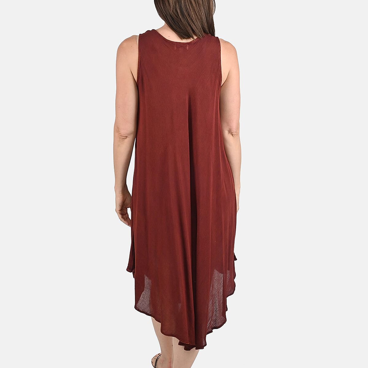 Tamsy Caramel Brown Women's Umbrella Dress with Sequin Floral Embroidery - One Size Missy image number 1