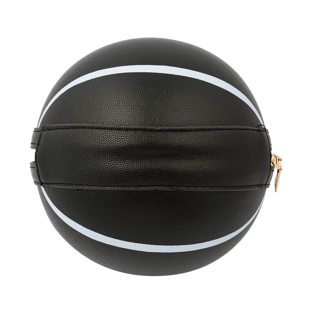 Black Faux Leather Basket Ball Shaped Crossbody Bag with Double Handle Drop and Chain Shoulder Strap image number 2