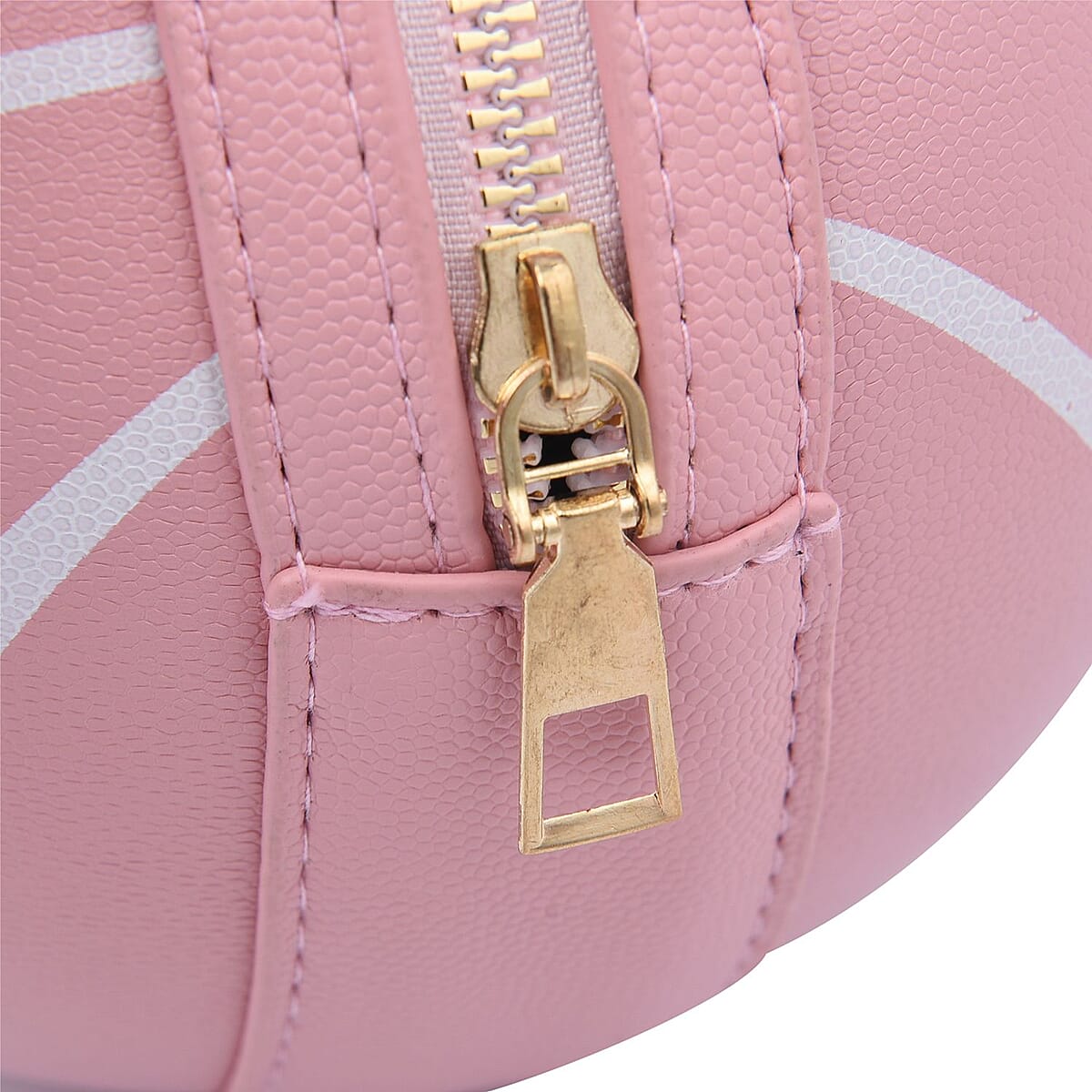 Pink Faux Leather Basket Ball Shaped Crossbody Bag with Double Handle Drop and Chain Shoulder Strap image number 5