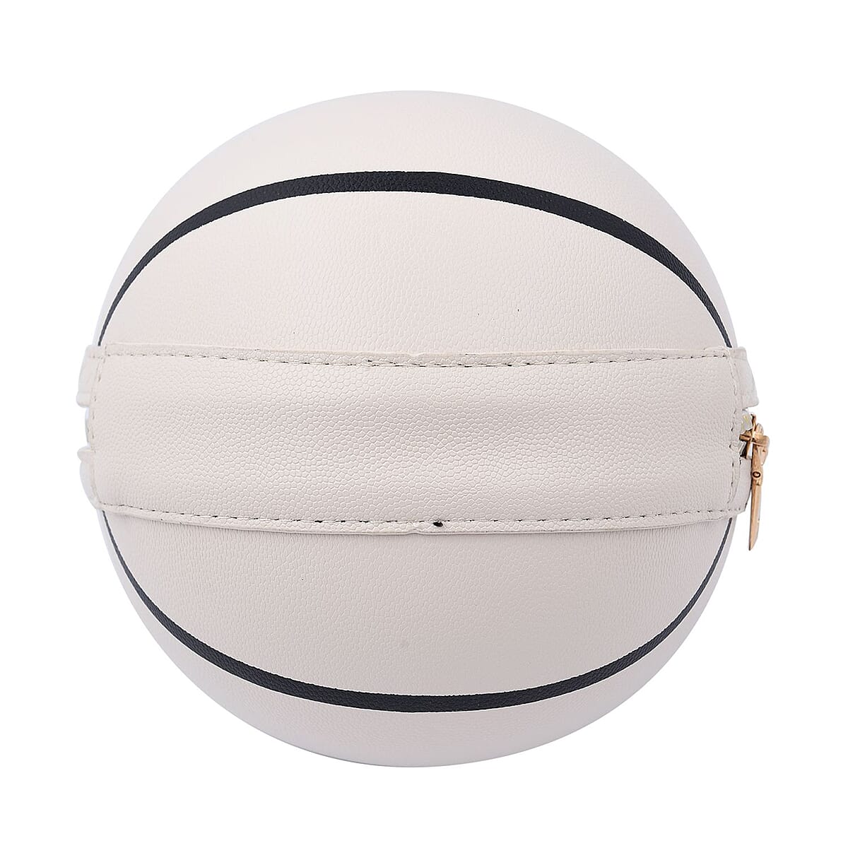 White Faux Leather Basket Ball Shaped Crossbody Bag with Double Handle Drop and Chain Shoulder Strap image number 2