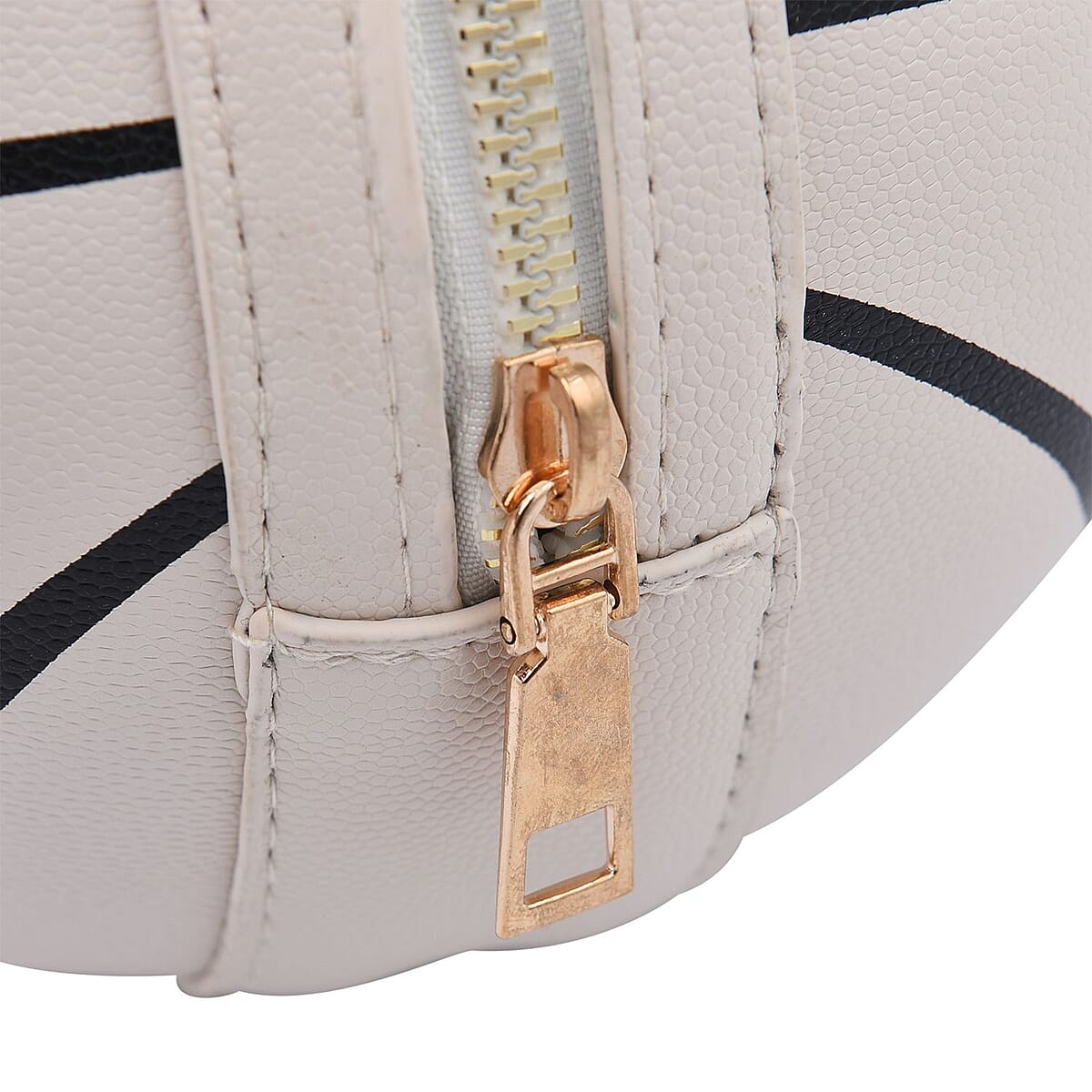 White Faux Leather Basket Ball Shaped Crossbody Bag with Double Handle Drop and Chain Shoulder Strap image number 5