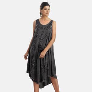Tamsy Gray Women's Umbrella Dress with Sequin Floral Embroidery - One Size Plus