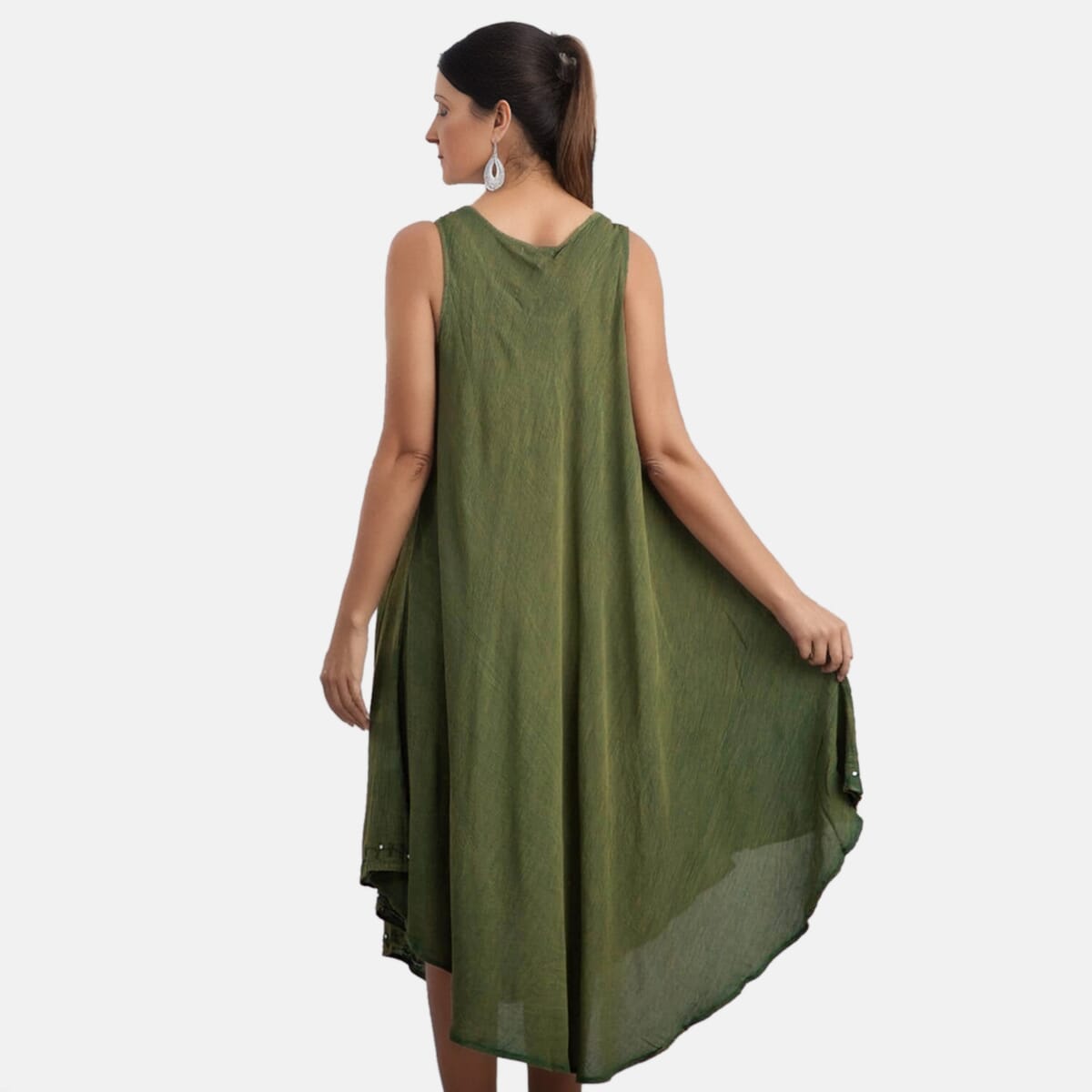 Tamsy Green Women's Umbrella Dress with Sequin Floral Embroidery - One Size Plus image number 1