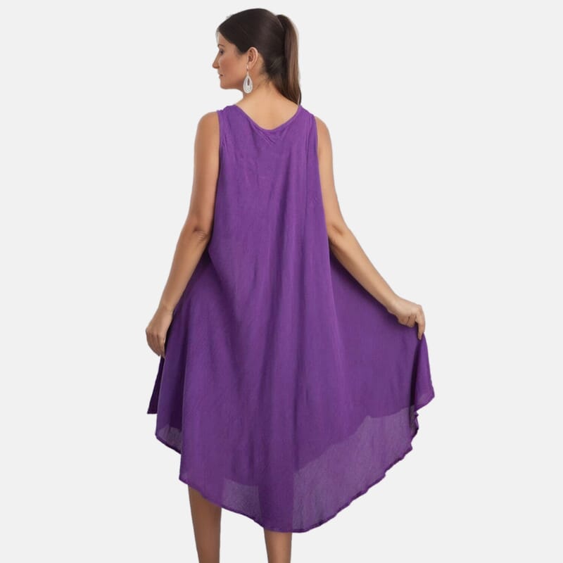 Tamsy Purple Women's Umbrella Dress with Sequin Floral Embroidery - One Size Plus