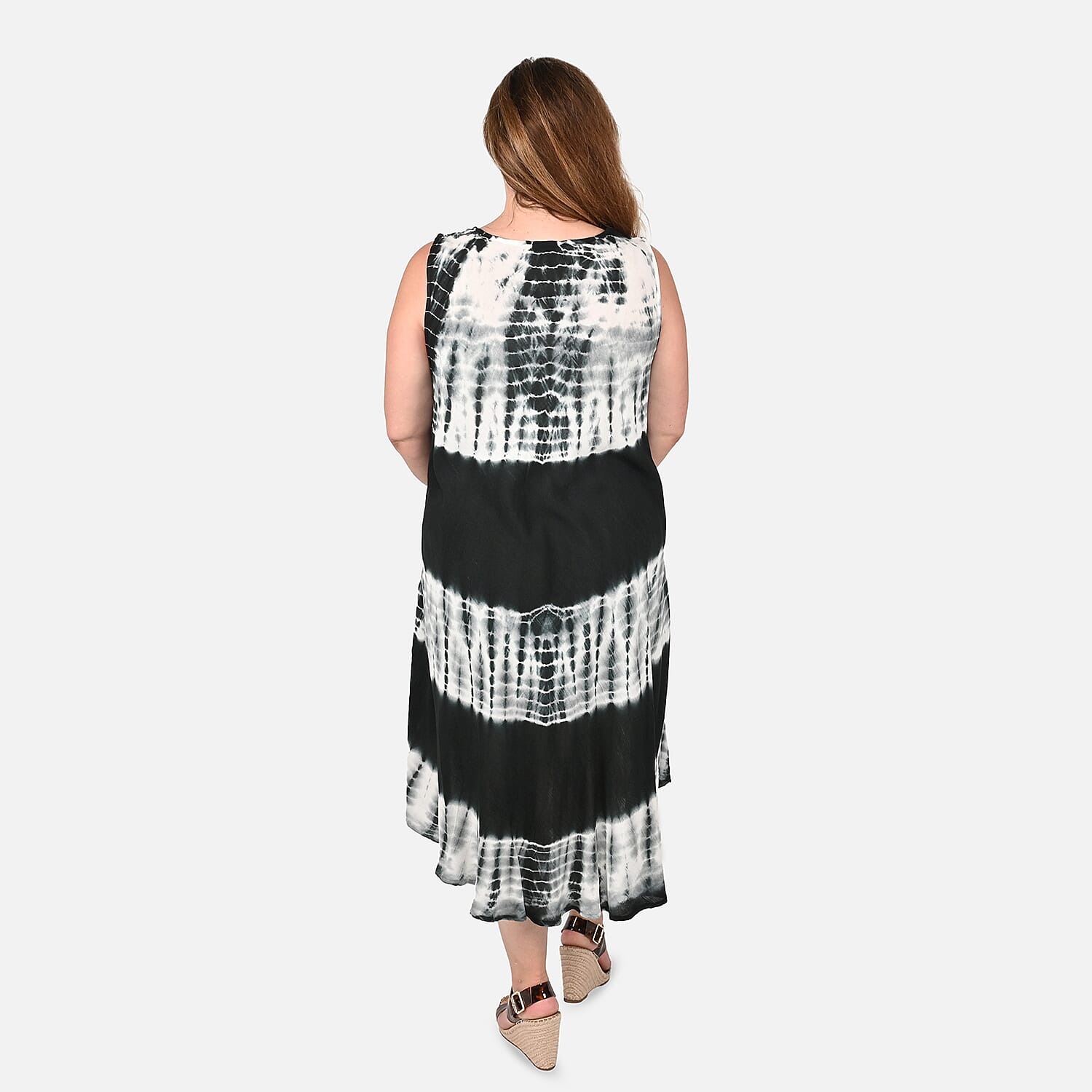 Tamsy Black Tie Dye Print Umbrella Dress - One Size Plus