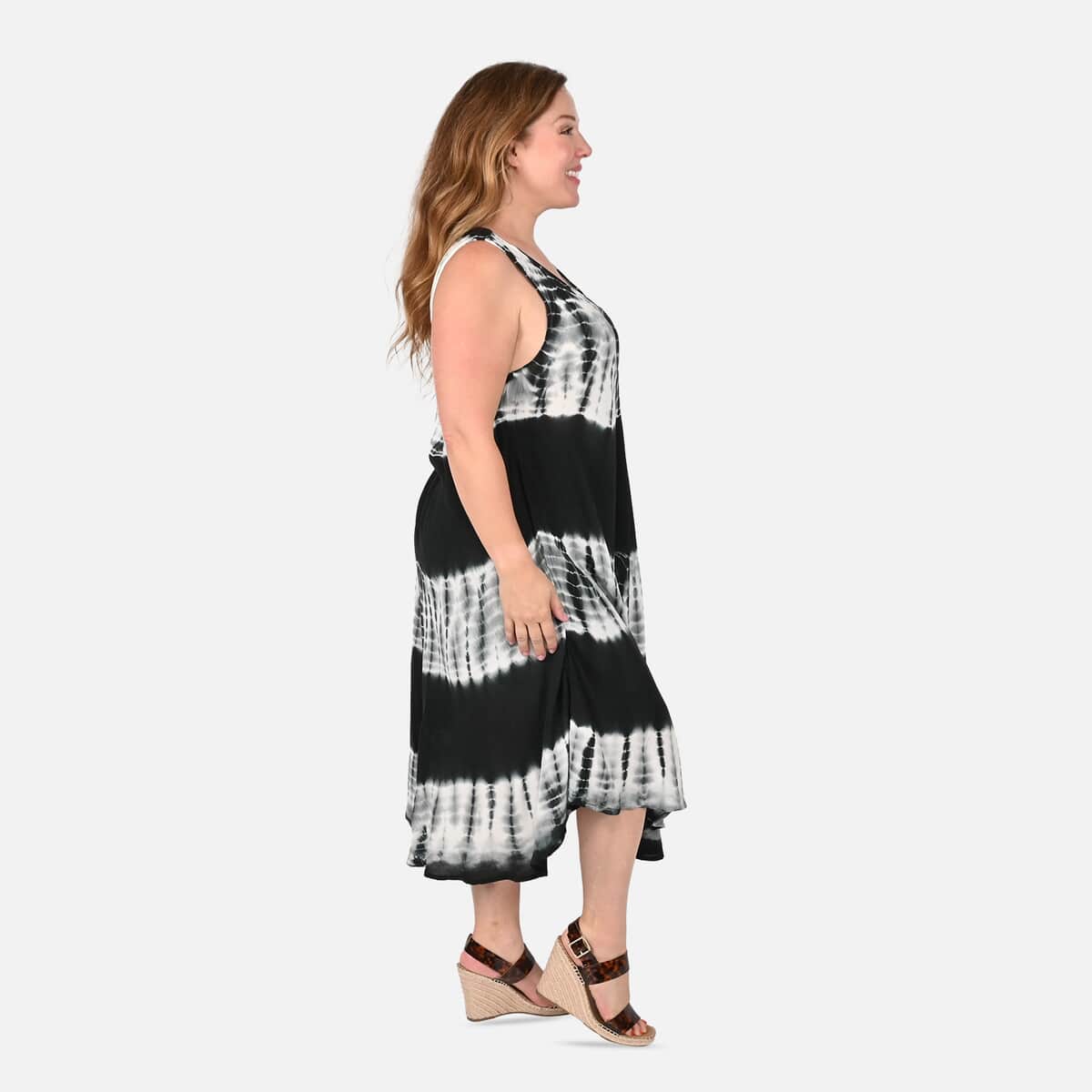 TAMSY Black Tie Dye Print Umbrella Dress - One Size Plus image number 2