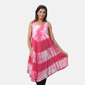 Tamsy Pink Tie Dye Print Umbrella Dress - One Size Plus