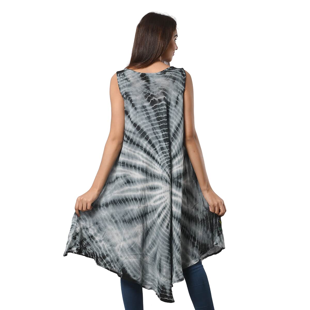 TAMSY Black Stripe Tie Dye with Floral Umbrella Dress - One Size Fits Most (48"x44") image number 1