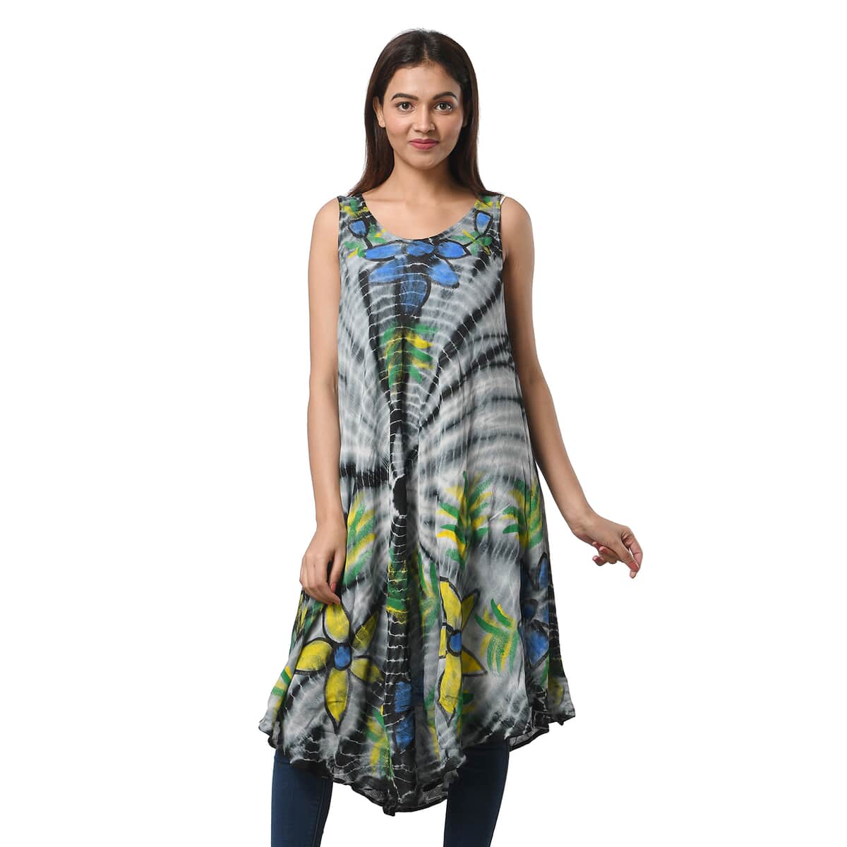 TAMSY Black Stripe Tie Dye with Floral Umbrella Dress - One Size Fits Most (48"x44") image number 2