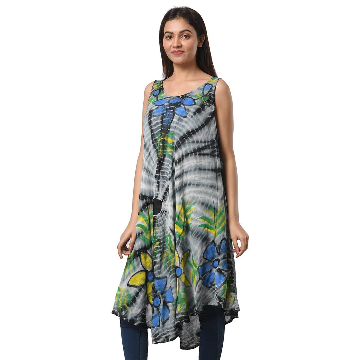 TAMSY Black Stripe Tie Dye with Floral Umbrella Dress - One Size Fits Most (48"x44") image number 3