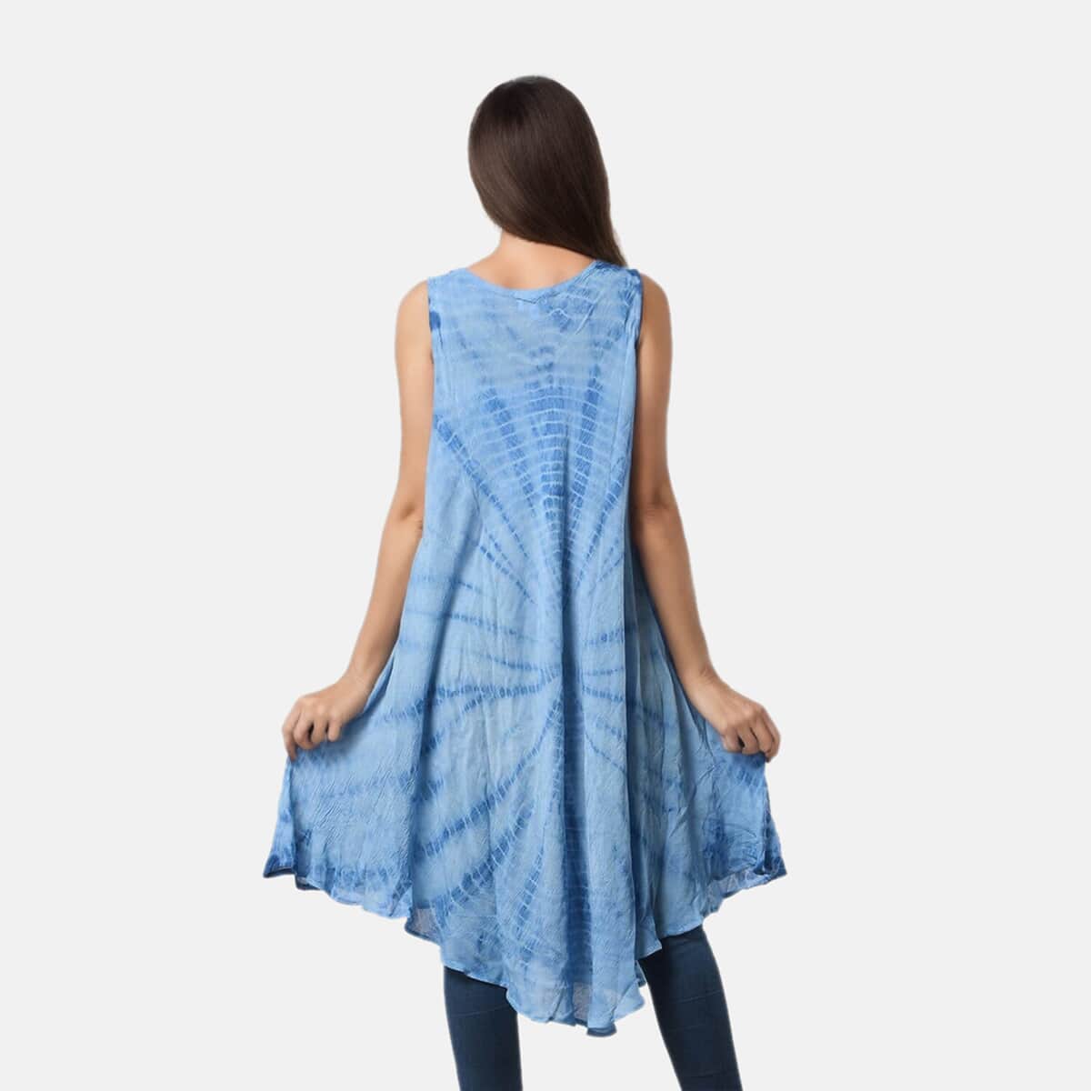 Tamsy Blue Aqua Stripe Tie Dye with Floral Umbrella Dress - One Size Fits Most image number 1