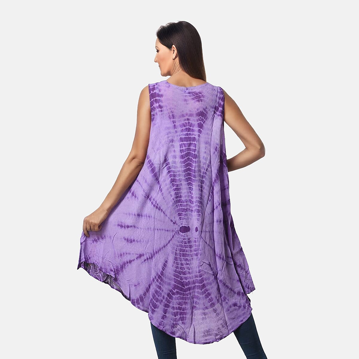 Tamsy Purple Aqua Stripe Tie Dye with Floral Umbrella Dress - One Size Fits Most image number 1