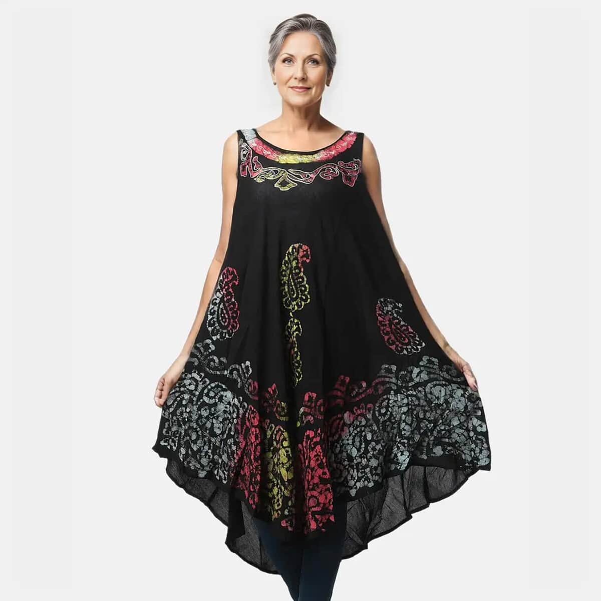 Tamsy Rainbow and Black Butterfly Print Umbrella Dress - One Size Fits Most (48"x44") image number 0