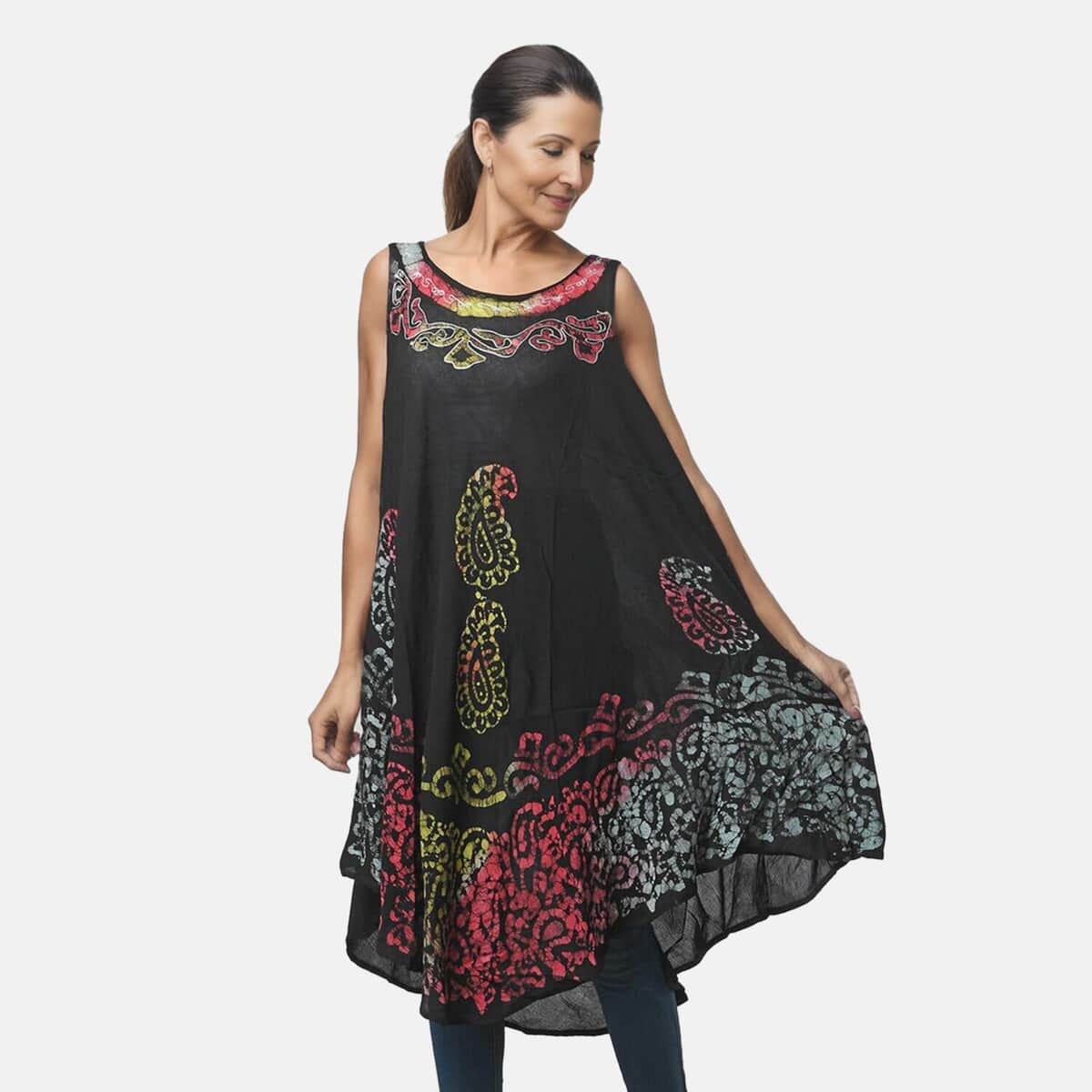 Tamsy Rainbow and Black Butterfly Print Umbrella Dress - One Size Fits Most (48"x44") image number 2