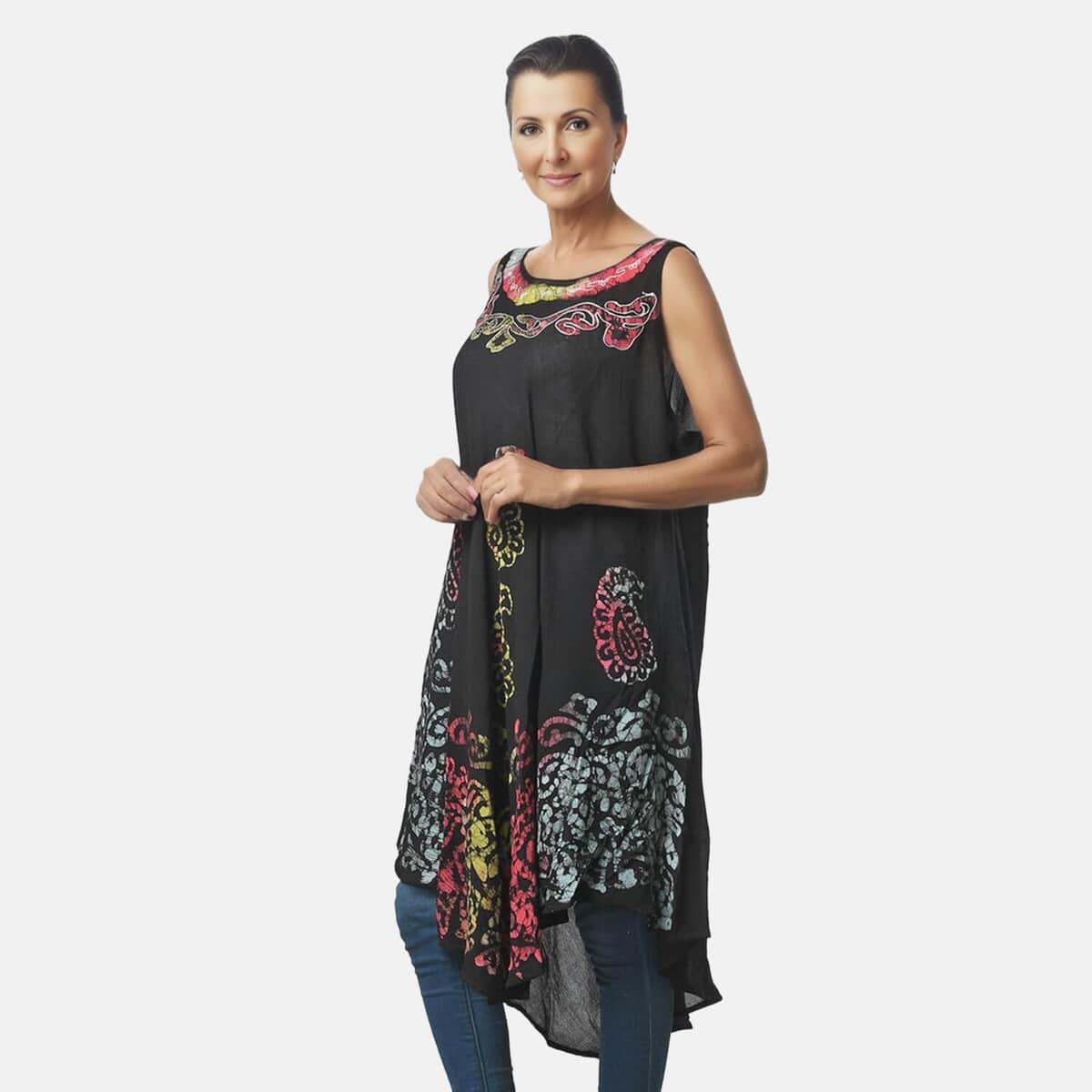 Tamsy Rainbow and Black Butterfly Print Umbrella Dress - One Size Fits Most (48"x44") image number 3