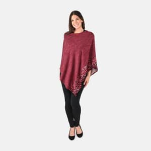 Passage Burgundy with Burgundy Leopard Print Pattern Border Knit Poncho