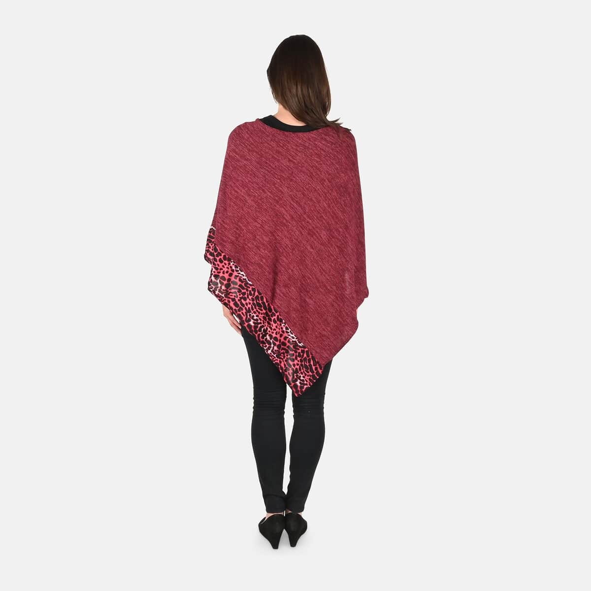 Passage Burgundy with Burgundy Leopard Print Pattern Border Knit Poncho image number 1