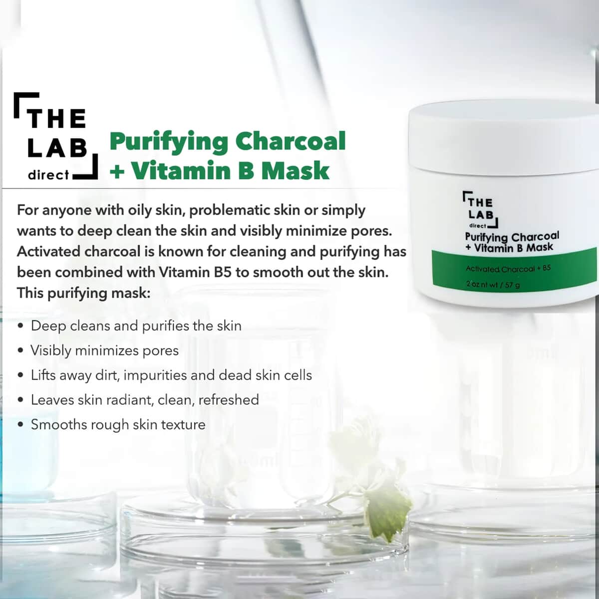 The Lab Direct Purifying Charcoal & Vitamin B Mask (2 oz) , Activated Charcoal Face Cleanser , Skincare Product image number 1