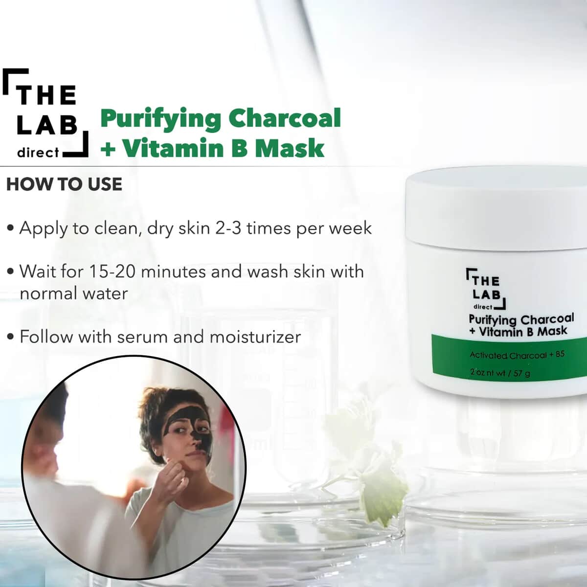 The Lab Direct Purifying Charcoal & Vitamin B Mask (2 oz) , Activated Charcoal Face Cleanser , Skincare Product image number 3