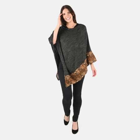 Passage Black with Brown Snake Print Pattern Border Knit Poncho image number 0